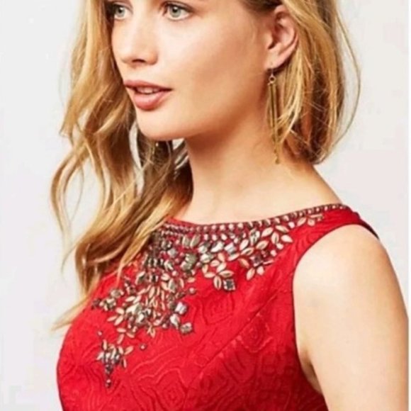 Anthropologie Moulinette Soeurs Toulouse Red Embellished Dress Size 8 - Picture 3 of 16